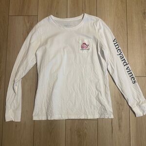 Vineyard Vines White Long Sleeve Tee with Logo